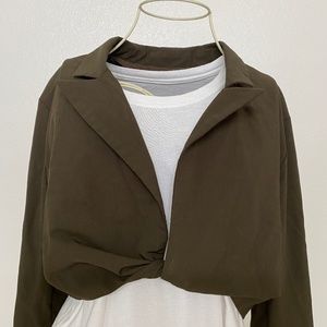 Zara Blouse Long Sleeve Cropped Dark Green Sz L  -0076